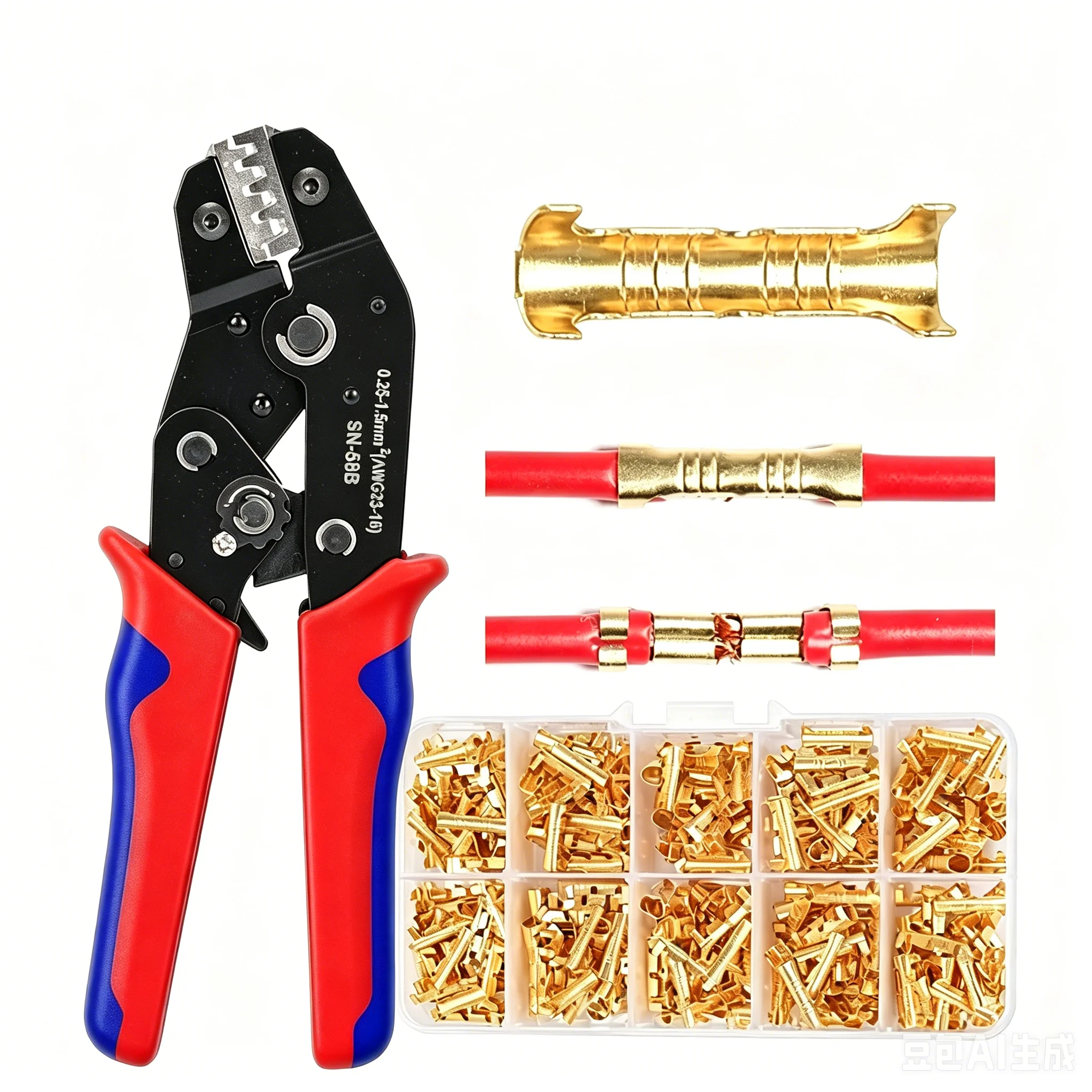 SN58B With U-Shaped Electrical Wire Terminals Connector U Type Brass Crimp Kit Connection with Shrink Tube for 0.5-1.5mm² Cable