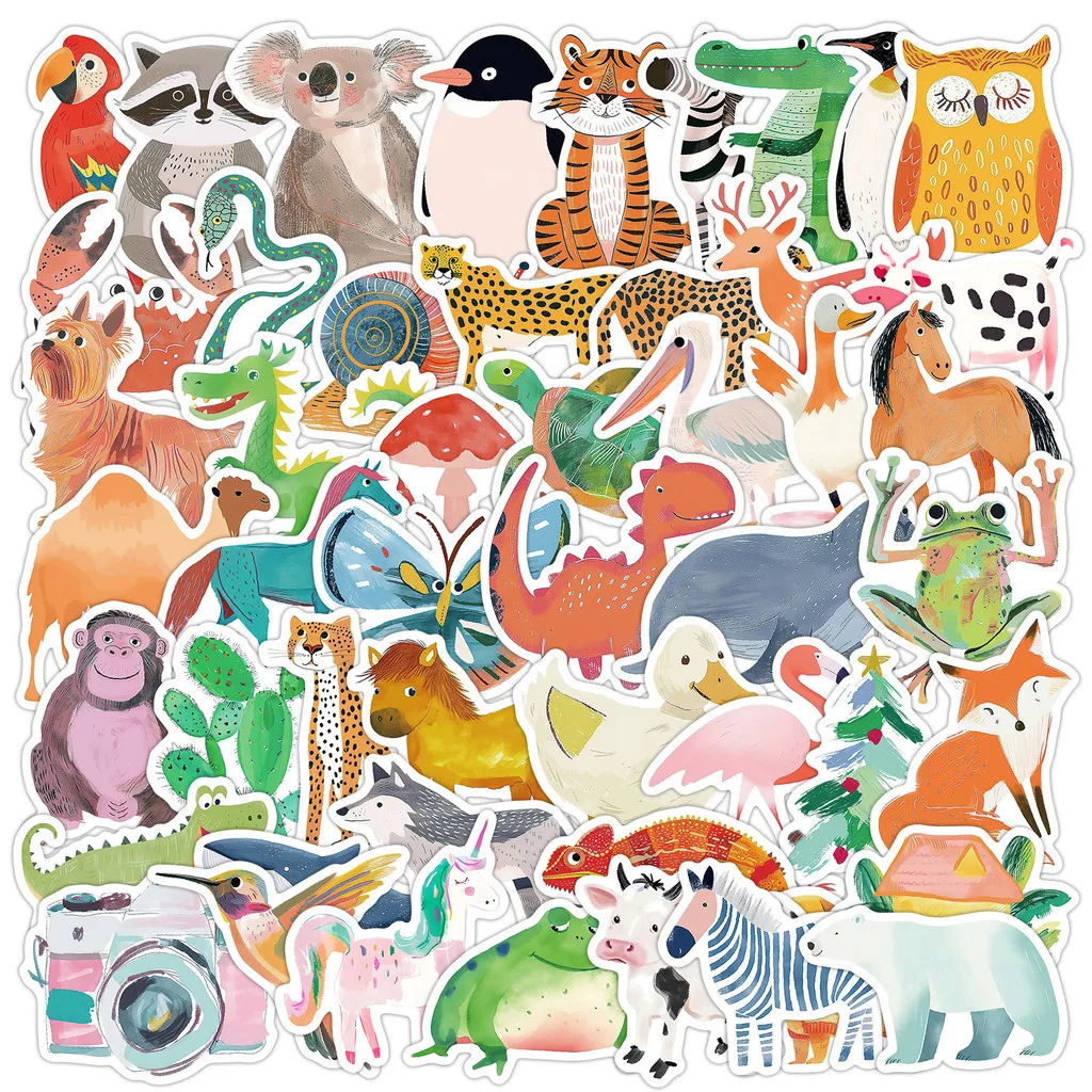 50PCS Kids' Hand-Drawn Animal Graffiti Stickers - Waterproof Decor for Water Cup, Phone, Computer  RecordingYourLife Store