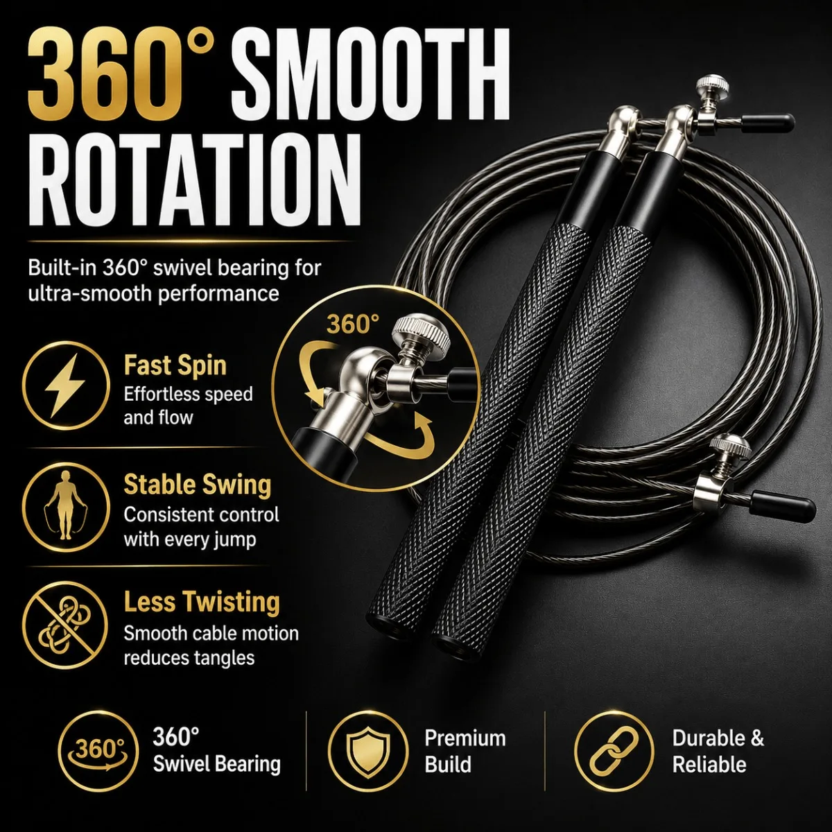 360 Degree Ball Bearing Speed Jump Rope Adjustable Steel Wire Skipping Anti-Slip Handle Fitness Training Rope for Cardio Workout