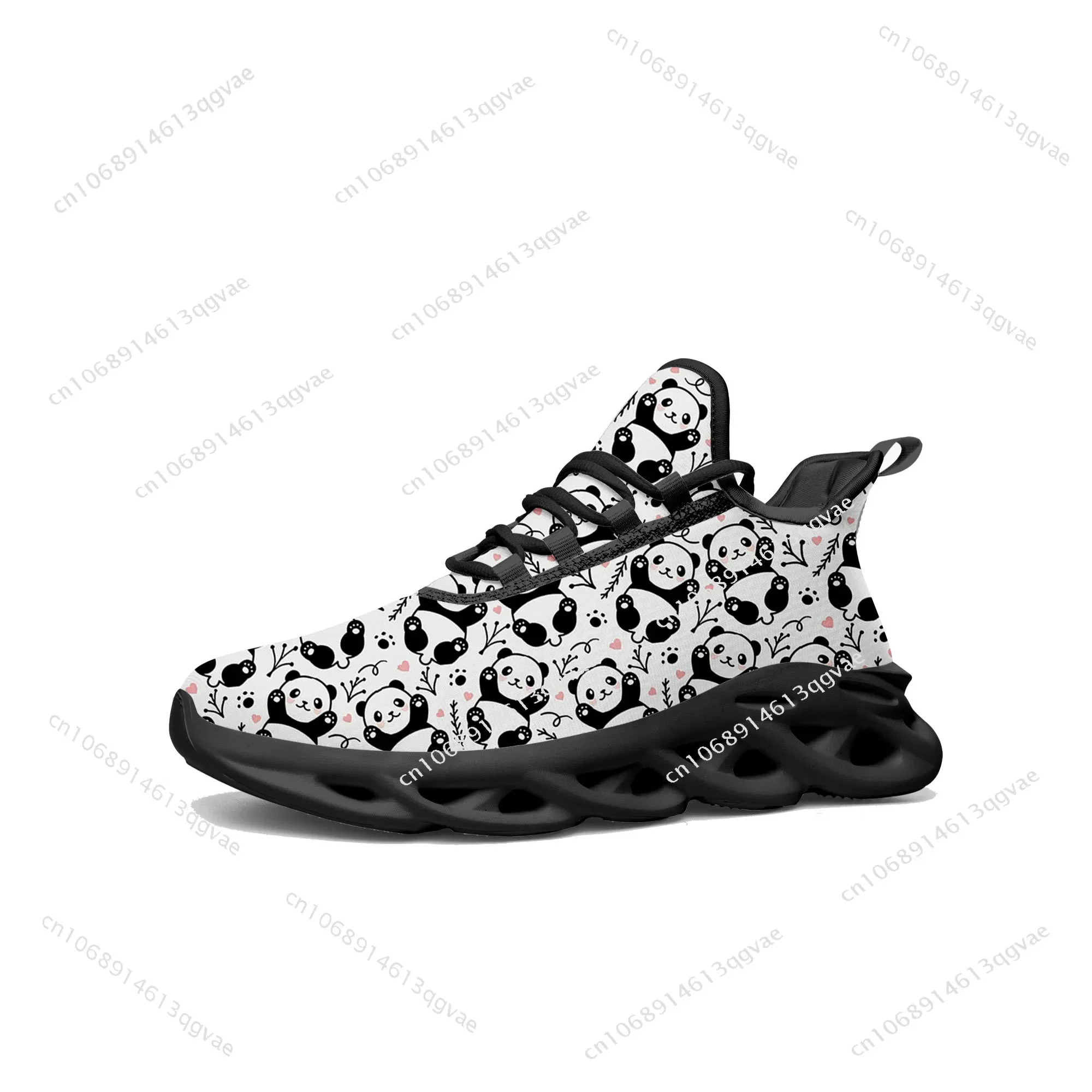 Panda Cute Pattern Flats Sneakers Mens Womens Sports Running High Quality Sneaker Lace Up Mesh Footwear Tailor-made Shoe Black