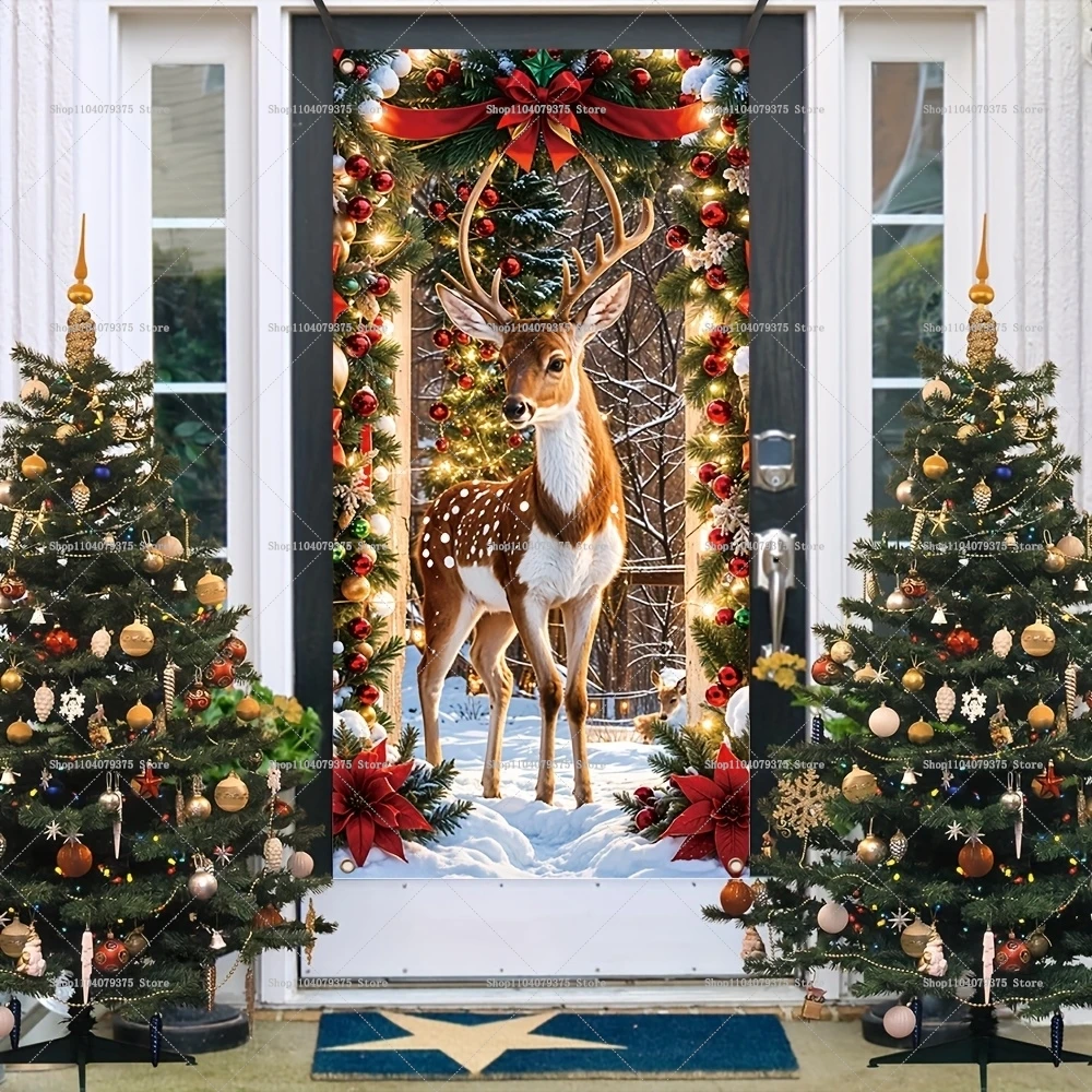 Arrière-plan de photographie de porte de renne de Noël, décoration de fête de carnaval, bannière de photomaton, décoration murale de salle