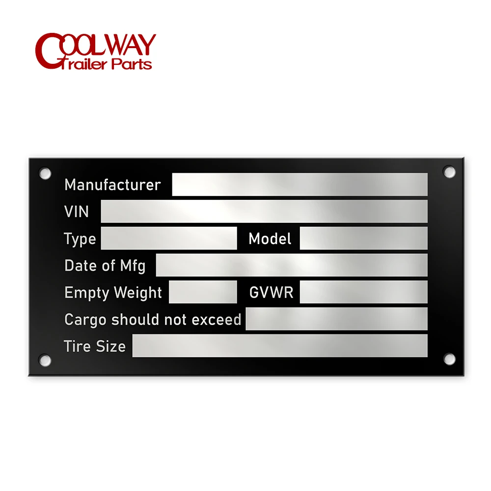 Aluminum Blank Trailer Truck Equipment Frame Plate Serial Model ID Tag GVWR Powder Coated Finish RV Parts Accessories