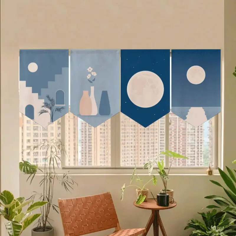 VIKAMA Nordic Morandi Abstract Wind Triangle Hanging Flag Short Curtain Living Room Bedroom Caf É Front Decoration