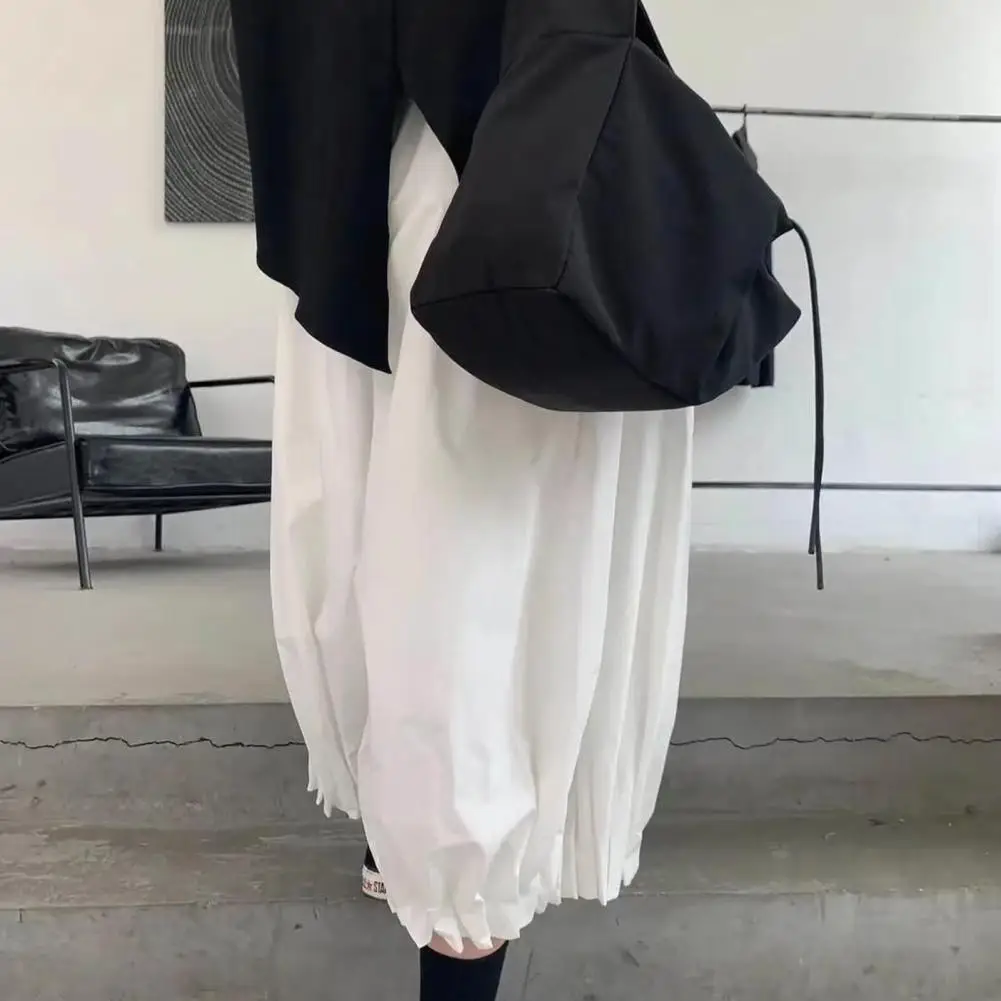 Women Solid Color Trousers Women’s High Waist Wide Leg Trousers with Pockets Elastic Bloomer Pants Loose Fit Solid Color Work