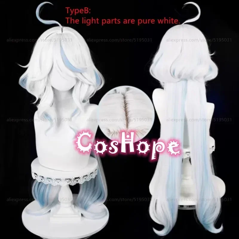 Peluca de Cosplay Focalors, peluca Furina, peluca corta plateada, blanca y azul, pelucas de Cosplay de Anime, pelucas sintéticas resistentes al calor