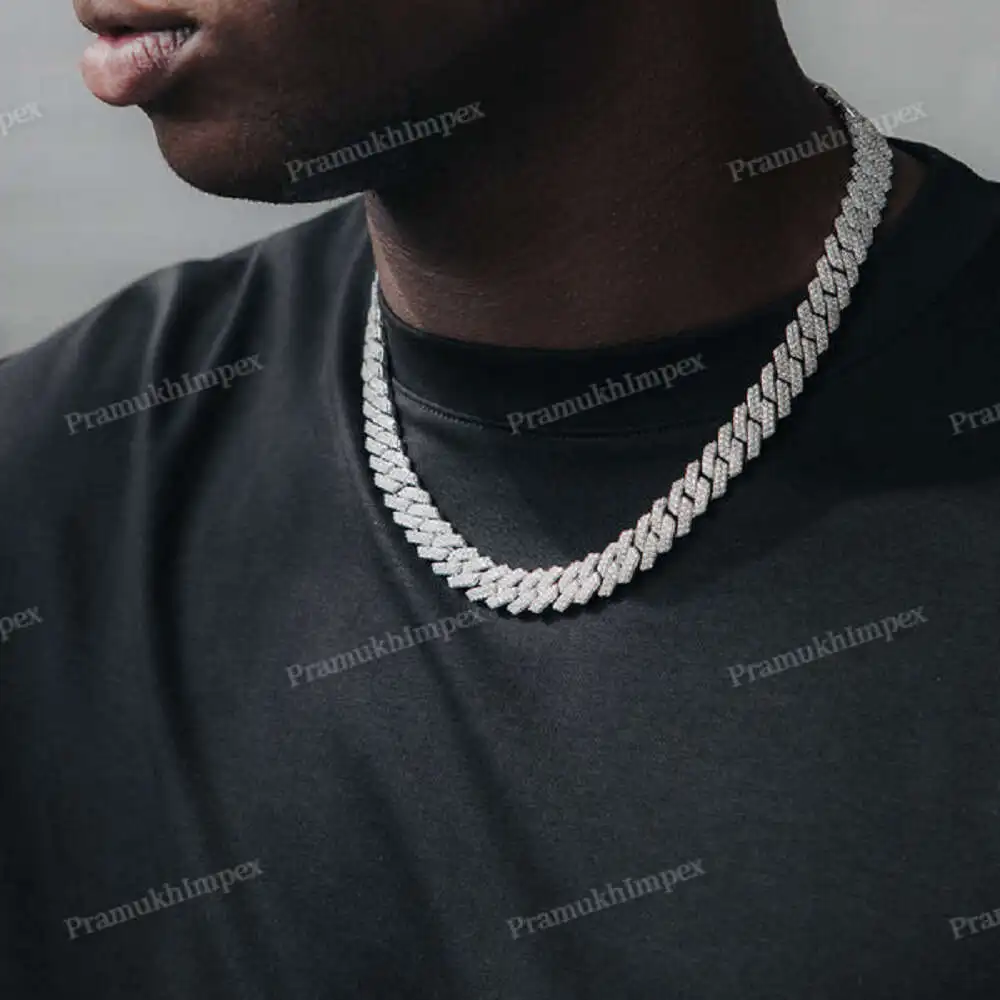 Luxury Artificial Diamond Chain Silver Moissanite Round Miami Chains Wholesale Low Price Moissanite Cuban Link Chain Necklace fo