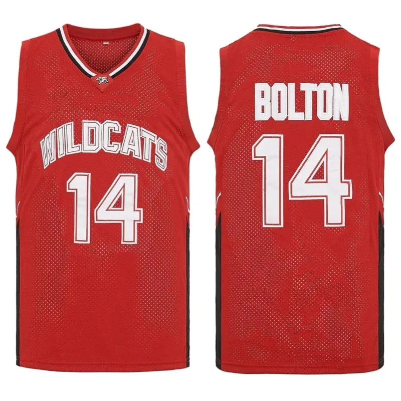 

Movie Wildcats High School #14 Troy Bolton Basketball Jersey Sports Shirt Cosplay Mens Sewing Jersey Shirts Red