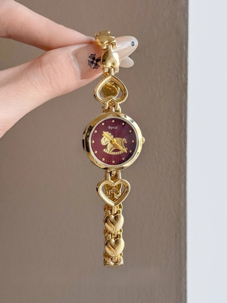 

Women Quartz Watch Cute Trojan Horse Gold Clock Heart Steel Belt Bracelet Waterproof Elegant Ladies Watch 2025