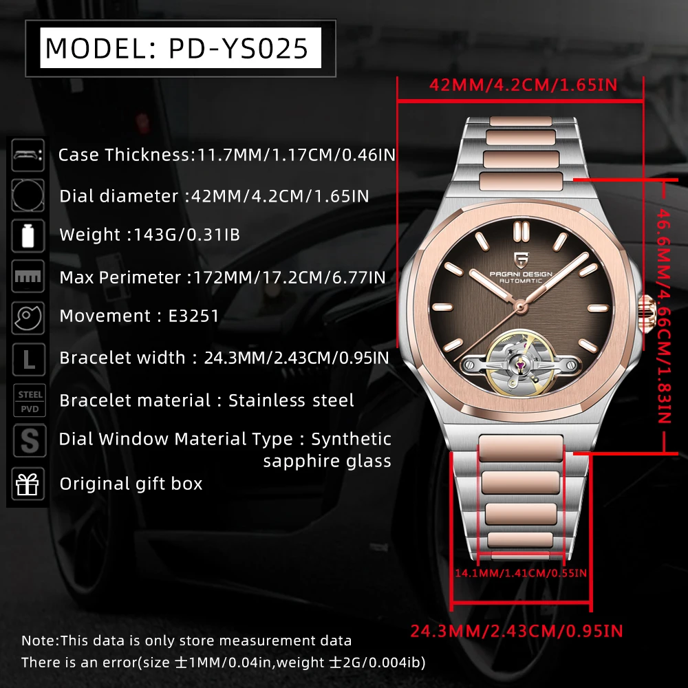 PAGANI DESIGN Tourbillon Męskie Zegarki Luksusowy Automatyczny Zegarek Męski Mechaniczne Zegarki na Rękę AR Szafirowe Szkło Świecące Pudełko Prezentowe