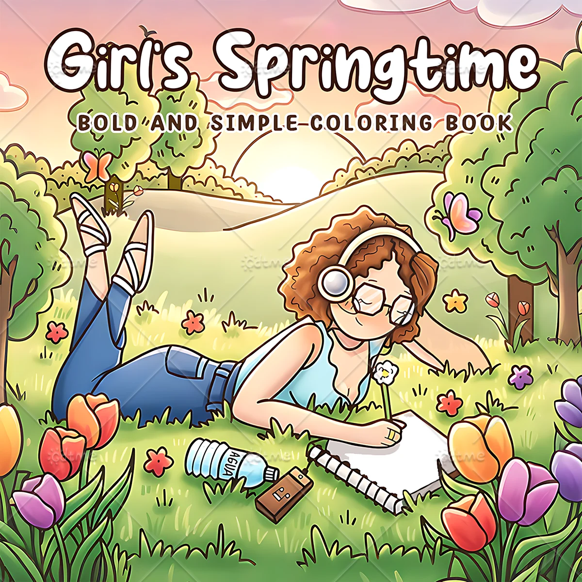 Girl's Springtime Coloring Book for Adults Bold & Simple Spring Garden Scenes Stress Relief Relax DIY Drawing Activity Book