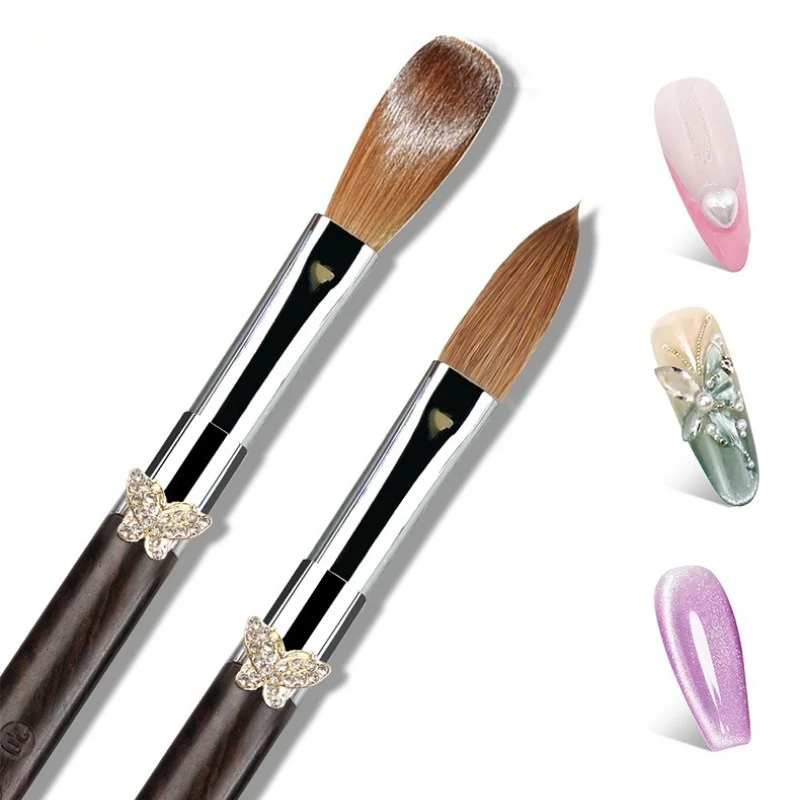100% Kolinsky Pennello per unghie acrilico Viola Legno di sandalo Manico a farfalla Crimpatto Gel UV Pennello per intaglio Polvere liquida Disegno per unghie fai da te