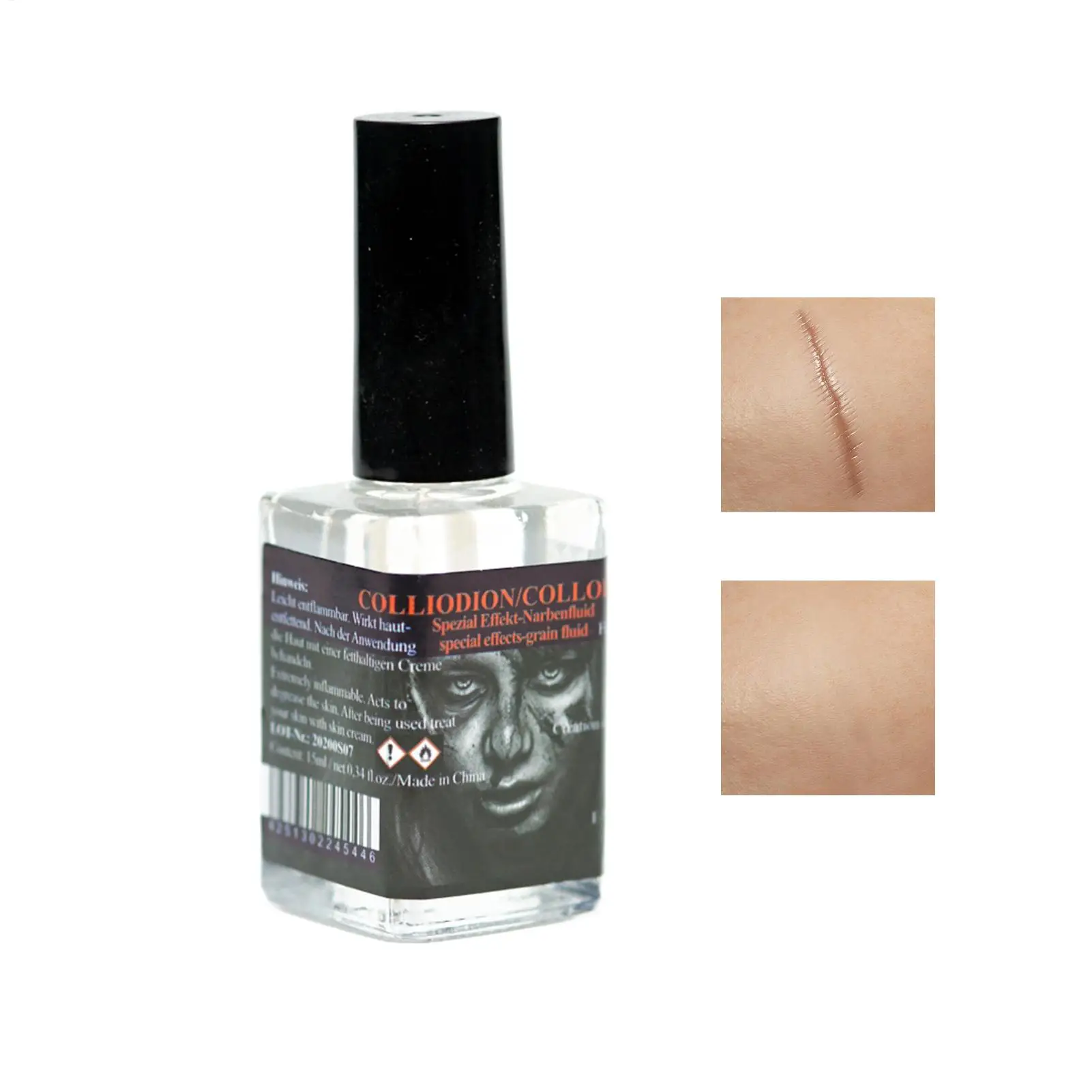Scar Liquid 15ml Face Injury Effects Paint with Brush Halloween Scar Liquid for Cosplay Haunted House Stage Roleplaying Costume
