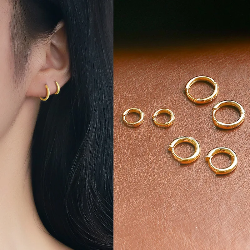 Vintage Gold Silver Color 6mm 8mm 10mm Plain Gold Huggies Earring Women Middle Hoops Loops Circle Round Ring Ear Jewelry Gift