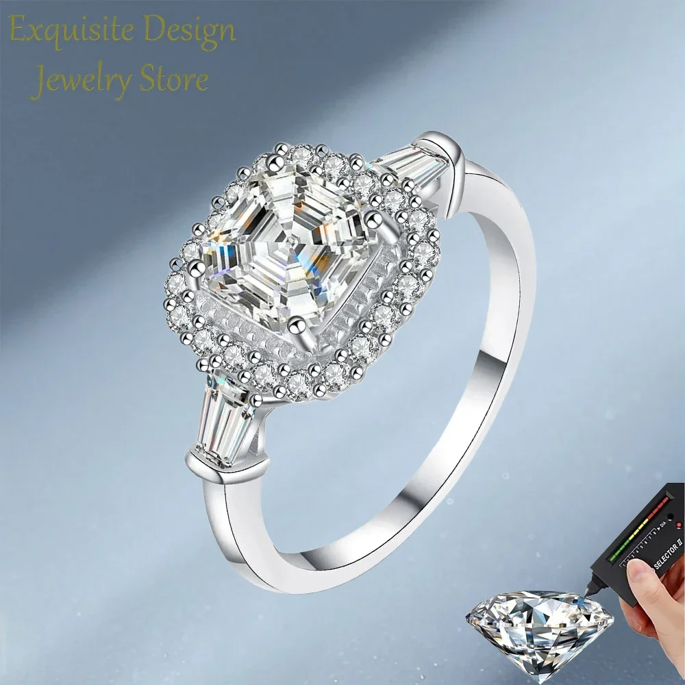 

Exquisite Design Pretty Wedding Gift Asscher Cut Moissanite 2 Carat Luxury Rings PT950 Platinum Womens for Female Fine Jewelry