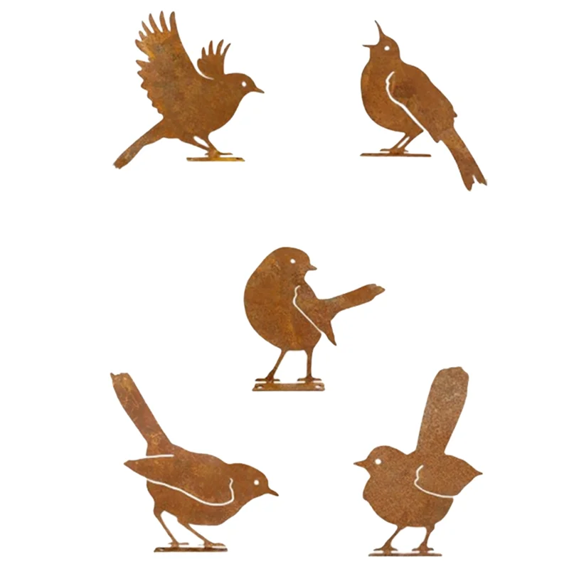 

SHGO-Metal Ornament Sculpture 5PCS Rusty Outdoor Bird Wall Decorations, Yard Decoration Craft Statue