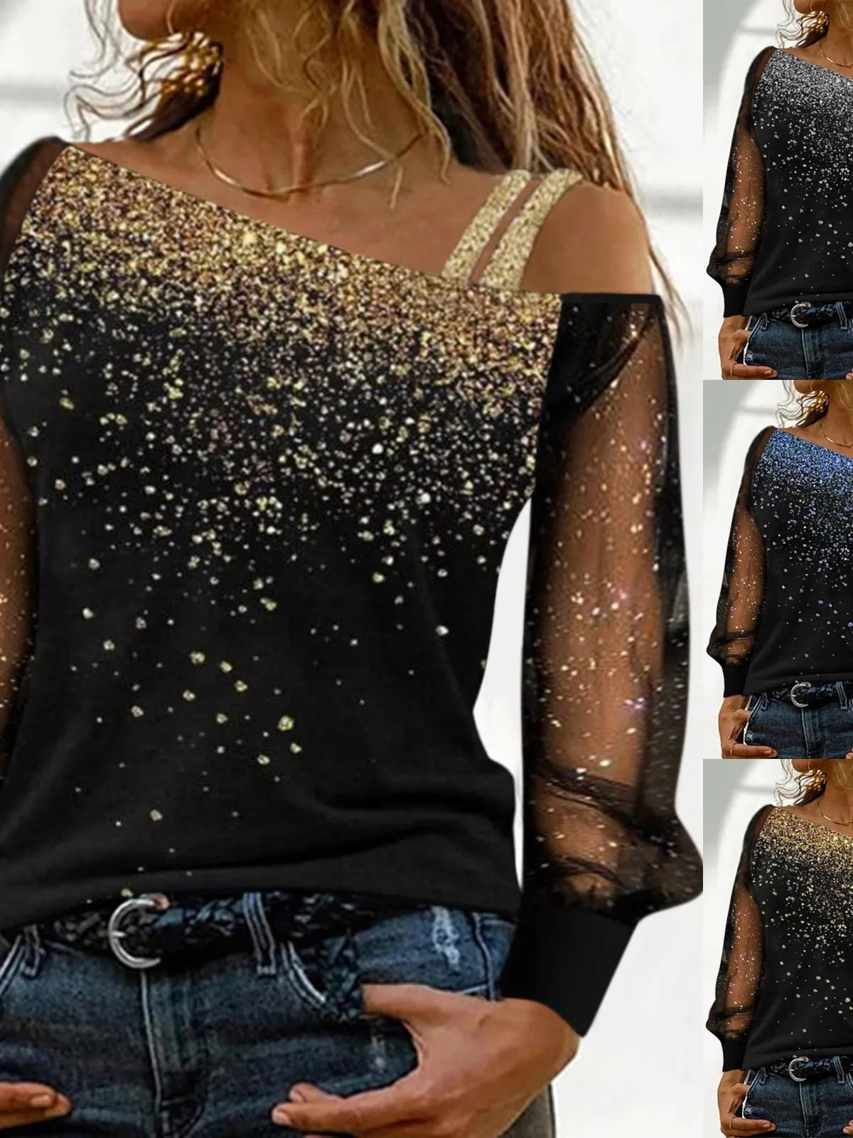 

iny Long Sve Off-oulder Top Street Sle Slim Fit Women's irt Exposing One oulder Summer Faion 25-29 Years Old