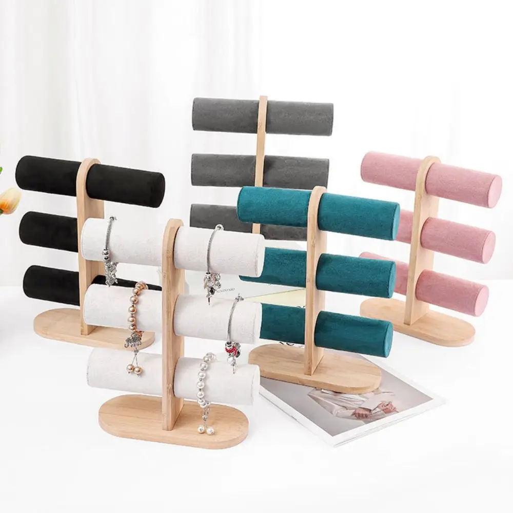 

New Three Layers Jewelry Display Frame Wood Flannel Bracelet Display Stand DIY Assemble Durable Bracelet Storage Rack