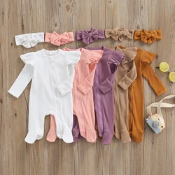 0-6M Newborn Infant Baby Girls Jumpsuit Knitted Soft Ruffles Long Sleeve Romper Playsuit Autumn Spring Baby Clothing