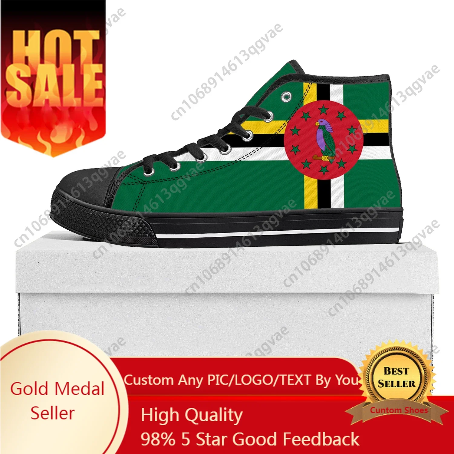 

Commonwealth of Dominica Flag High Top High Quality Sneakers Mens Womens Teenager Canvas Sneaker Casual Couple Shoes Custom Shoe