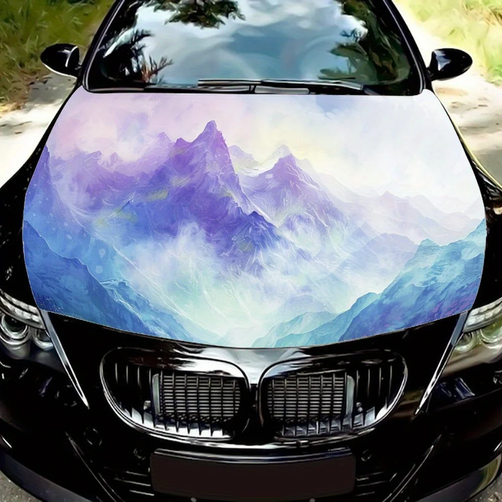 

Purple Mountains, Cool Clouds，Car Vinyl Wraps, Engine Hood Decal Sticker, Splash-Resistant, Easy Removal, Durable Personalized C