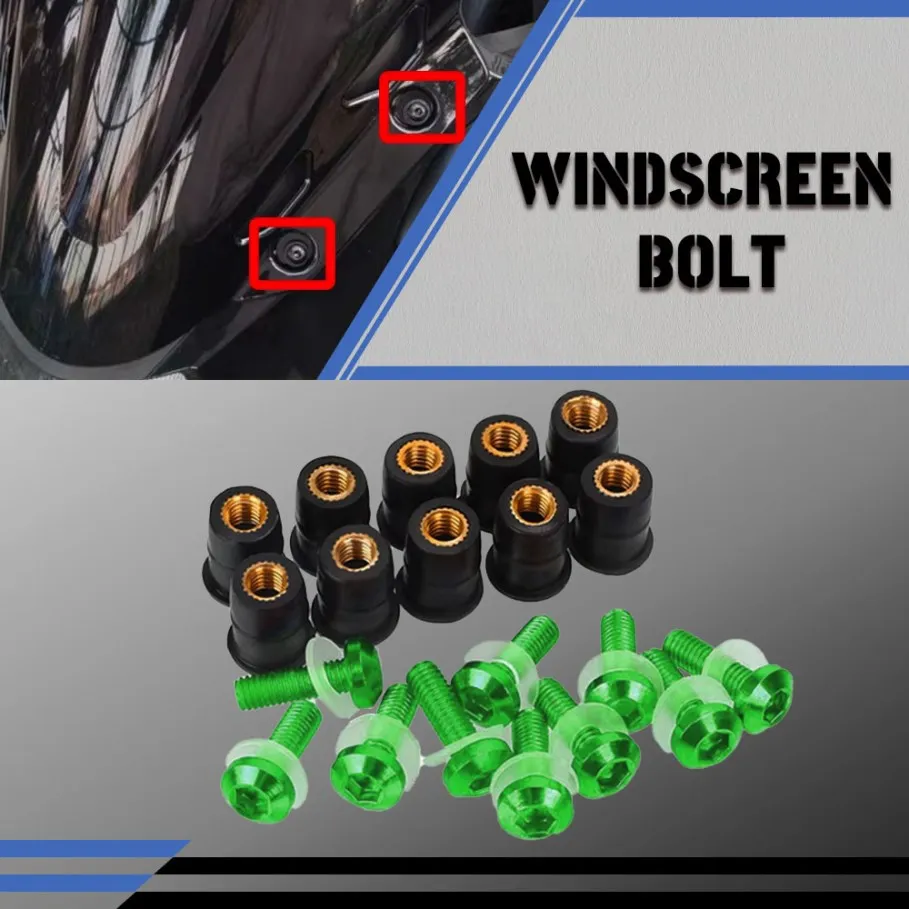 5mm 10PCS M5 Windscreen Windshield Bolts Screw Kits For Kawasaki Ninja 250SL 250 300 400 650 1000Sx ZX6R ZX6R ZX7R ZX10R ZX14R
