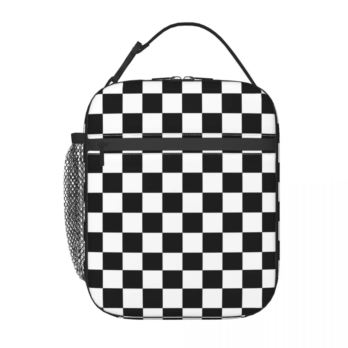 Black And White Checkerboard Pattern Custom Lunch Boxes Geometric Tartan Thermal Cooler Food Insulated Lunch Bag Office Work