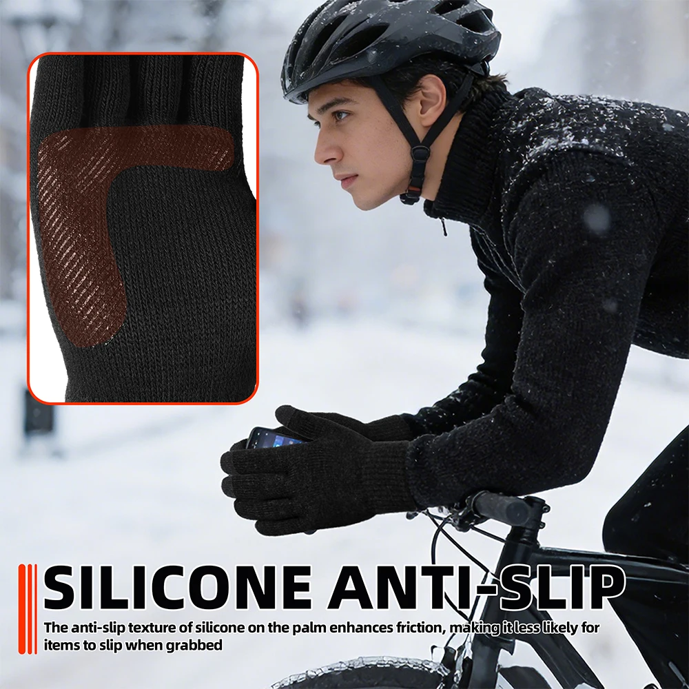 Winter Cycling Gloves Men Women Touch Screen Warm Knitted Full Finger Anti-Slip Stretch Outdoor Sports Driving Hiking Running Gl