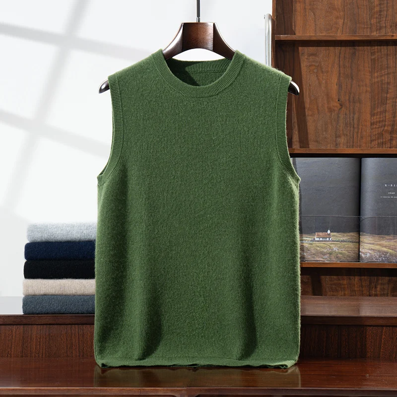 "Men's 100% Cashmere Knit Vest Sweater – Winter Autumn Slim Fit Sleeveless Waistcoat, Soft Round Neck Pullover, Men's Clothing