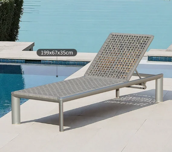 Luxury outdoor aluminum braided rope lounger, pool chair cover, sun lounger, beach rattan sofa bed