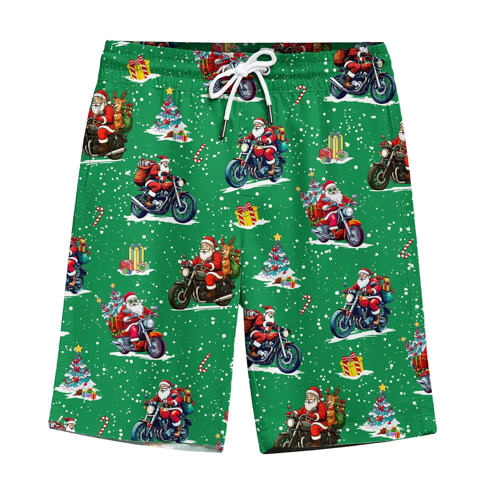 2026 New Men's Board Shorts Christmas Santa Claus Swim Trunks Drawstring Elastic Quick Dry Hawaiian Beach Shorts Men Clothing