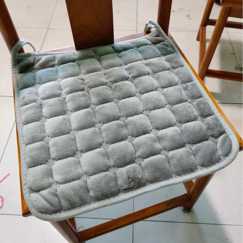 2025 Flannel Solid Color Seat Cushion Winter Plush Thickened Office Student Chair Cushion Autumn Warm Soft Strapped Cushions