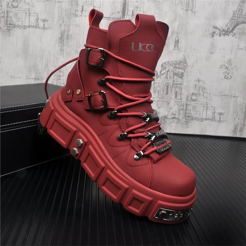 

European Station Men's New Red Medium Boots Fashion Trend Fashion Short Boots British