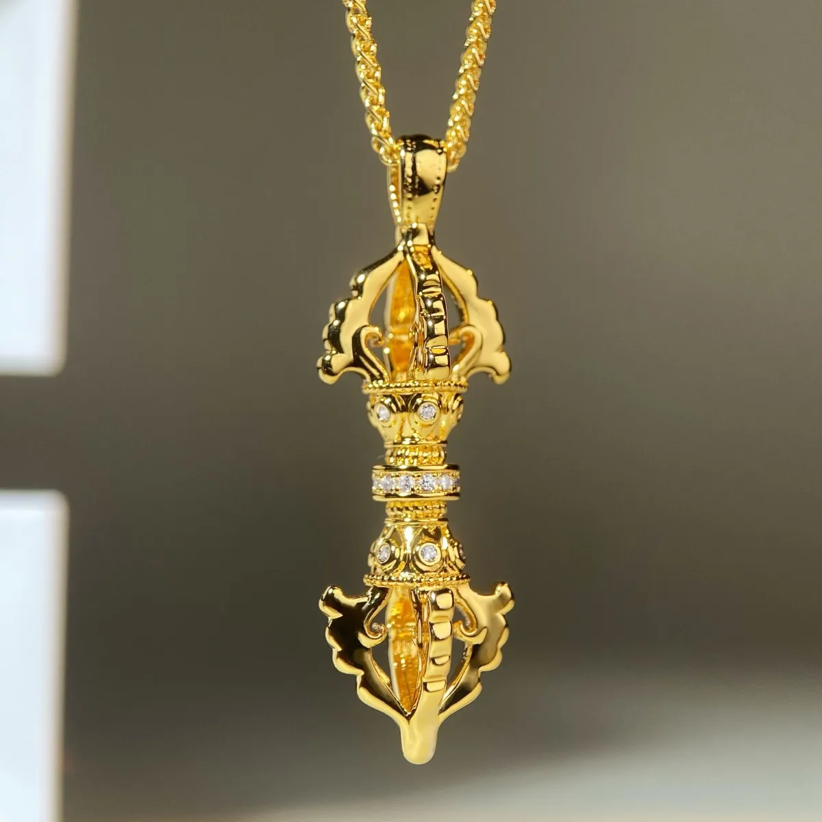

Luxury jewelry 9999 24K real gold vajra necklace with diamond pendant necklace 24K certificate version