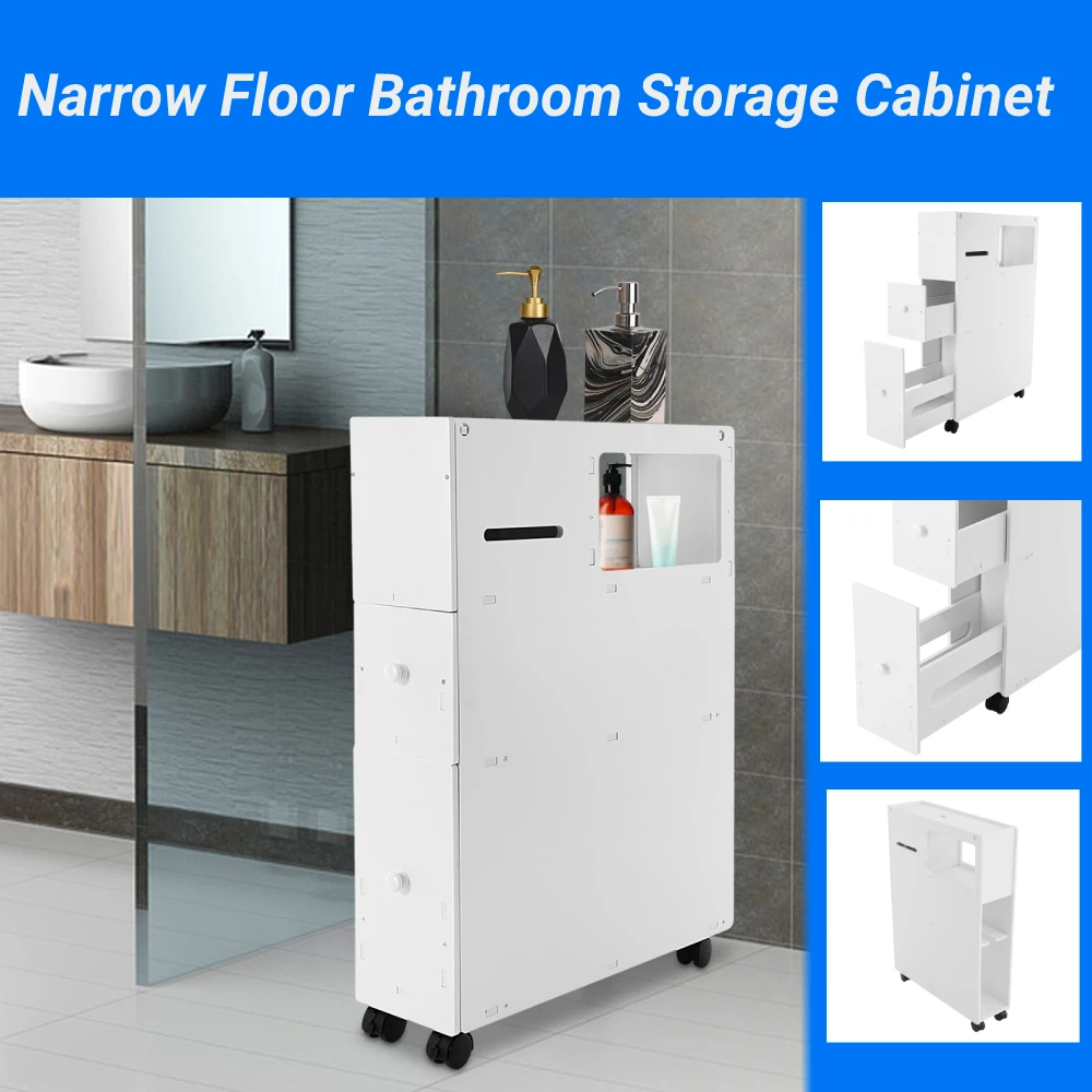 

Шкаф для хранения в ванной комнате с узким наполом, отдельно стоящий держатель для туалетной бумаги, подставка с ящиками и колесами, органайзер для ванной комнаты