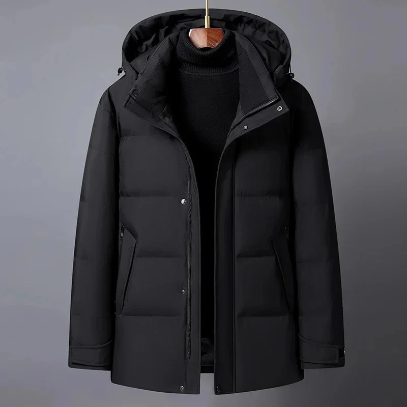 Middle aged Men Short Feather Coats Winter 2025 New 90% White Duck Down Jackets For Hooded Thick Warm Plus Size Parkas