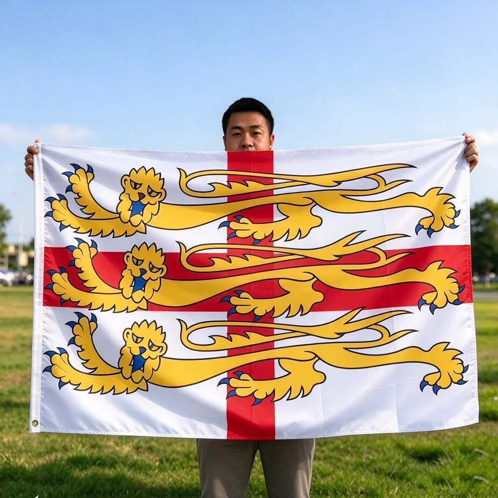 England Three Lions Royal Banner Flag 2x3ft 3x5ft Polyester English Heraldic Three Lions Cross Saint George Wall Hanging Decor