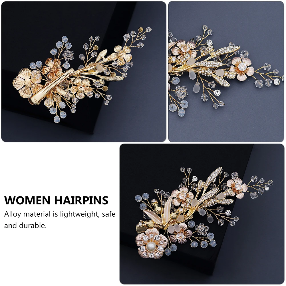 

Pearl Edge Hair Clip Alloy Crystal Women Bride Bobby Pin Lady Hairpin Wedding Party Accessories Retro Style Flower Design Safe