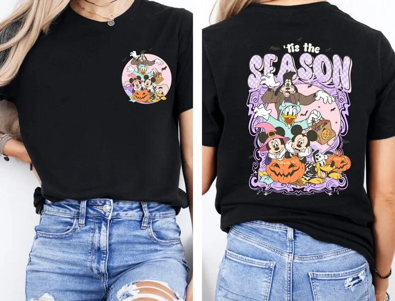 

2025 Новая футболка унисекс с принтом узоров Диснея, уличная мода, футболка с короткими рукавами из чистого хлопка и круглым вырезом