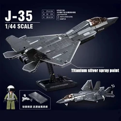 2023 New Military Invisible Carrier Based Plane J-35 Fighters Model Brick Batter Bomber Combat Aircraft Building Blocks Toy Gift