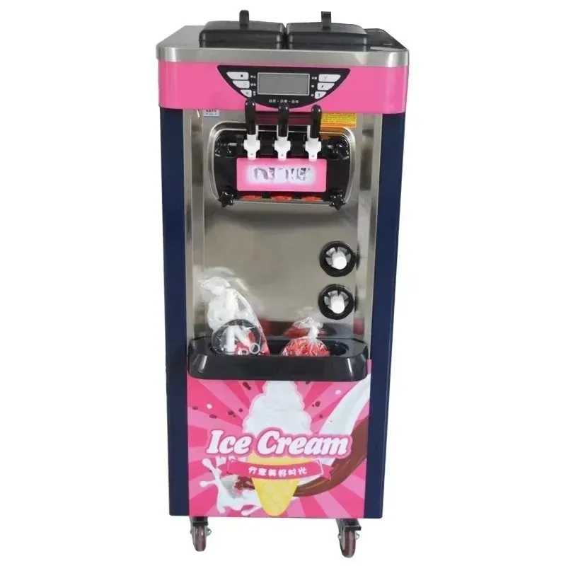 Soft Ice Cream Machine Fully Automatic Ice Cream Maker Stainless Steel 3 Flavors 220V