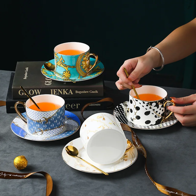 British Style Luxury Moroccan Coffee Cup Saucer Spoon Gift box Set Ceramic Mug Porcelain Simple Tea Cup Sets Kitchen Drinkware