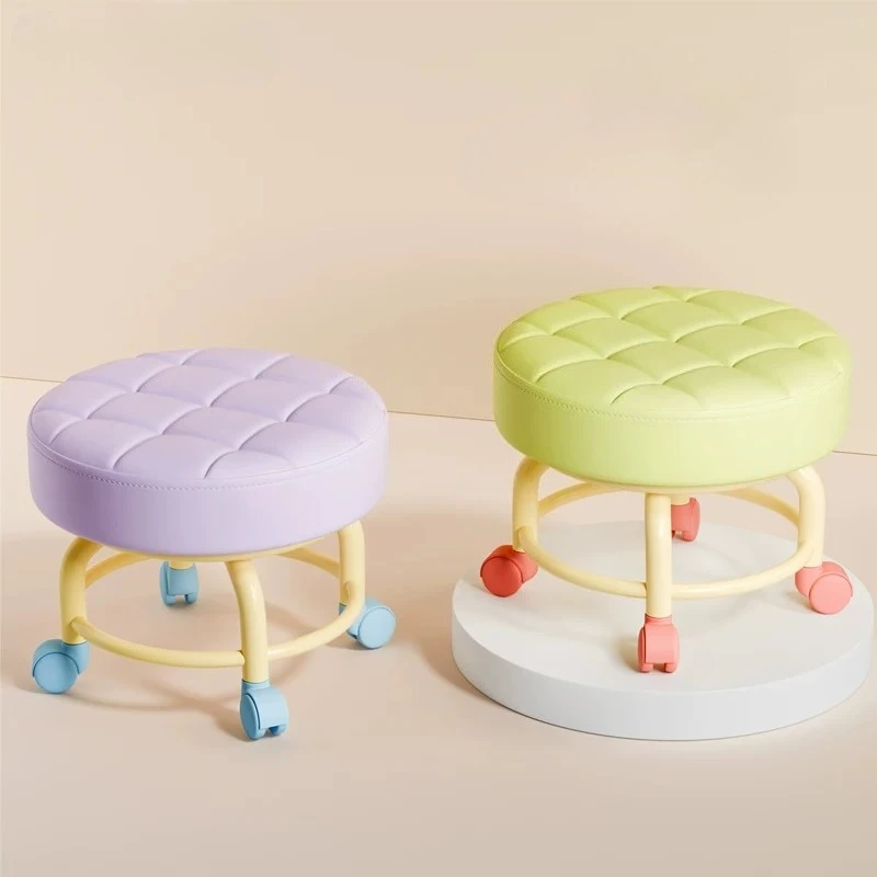 High Appearance Value Cream Wheeled Low Stool, Cute Soft Multifunctional Premium High-End Furniture for Living Room Daily Use