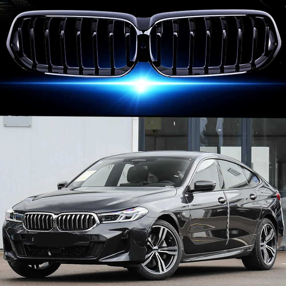 Front Replacement Hood Kidney Grill For BMW 6-Series GT Gran Turismo 2021+ 630i 640i 650i Glossy Black Single Line Racing Grille