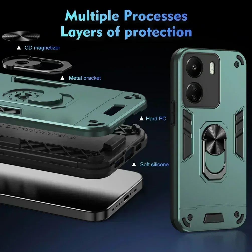 Multiple Layers Car Holder Stand case for Xiaomi Redmi 13C 12 12C 10C 10 A2 A1 Redmi Note 13 Pro 12 11 Camera Protection Cover