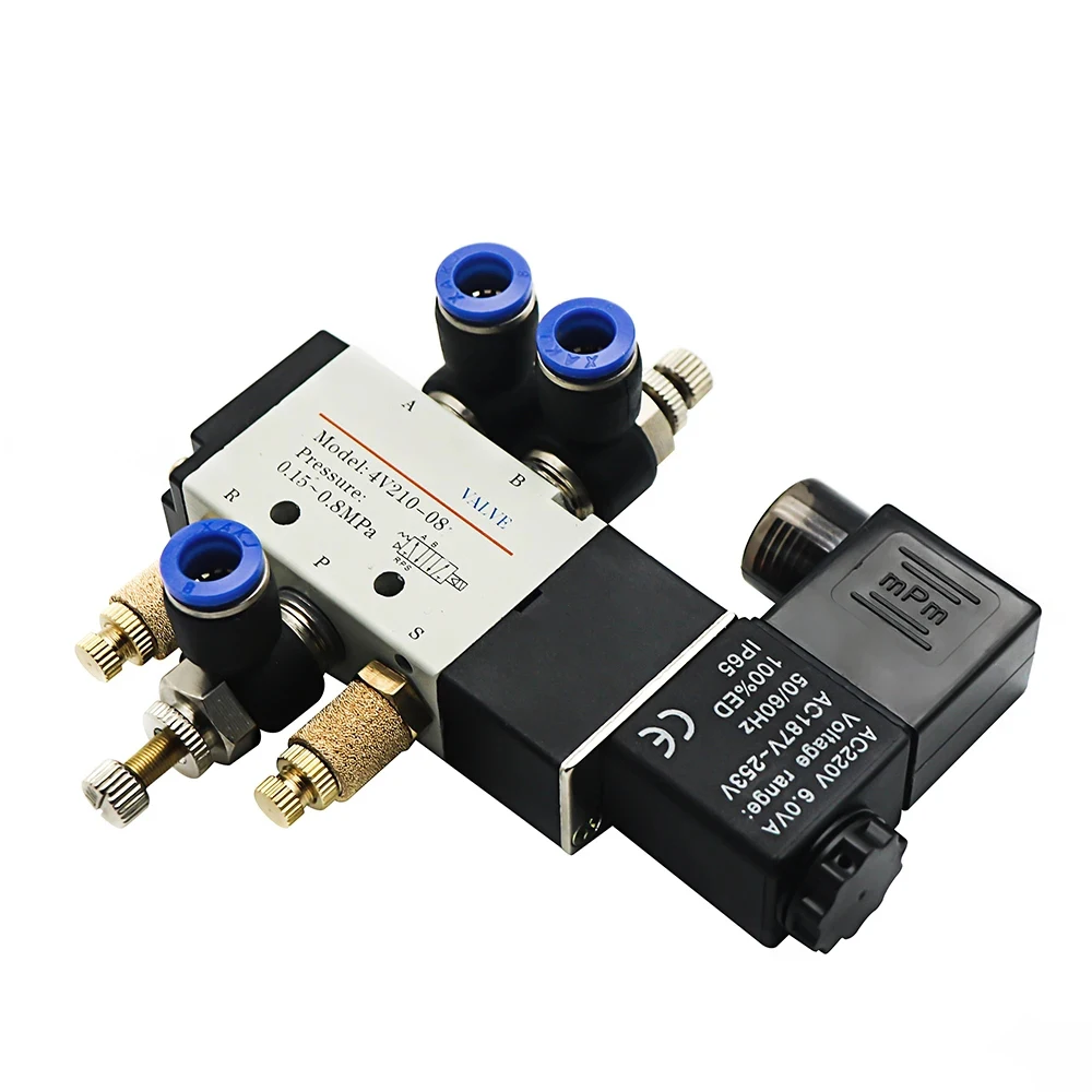 Pneumatic Electric Solenoid Valve 4V210-08 5 Way 2 Position Control Air Gas Magnetic Valve 12V 24V 220V 4mm-12mm Hose Fittings
