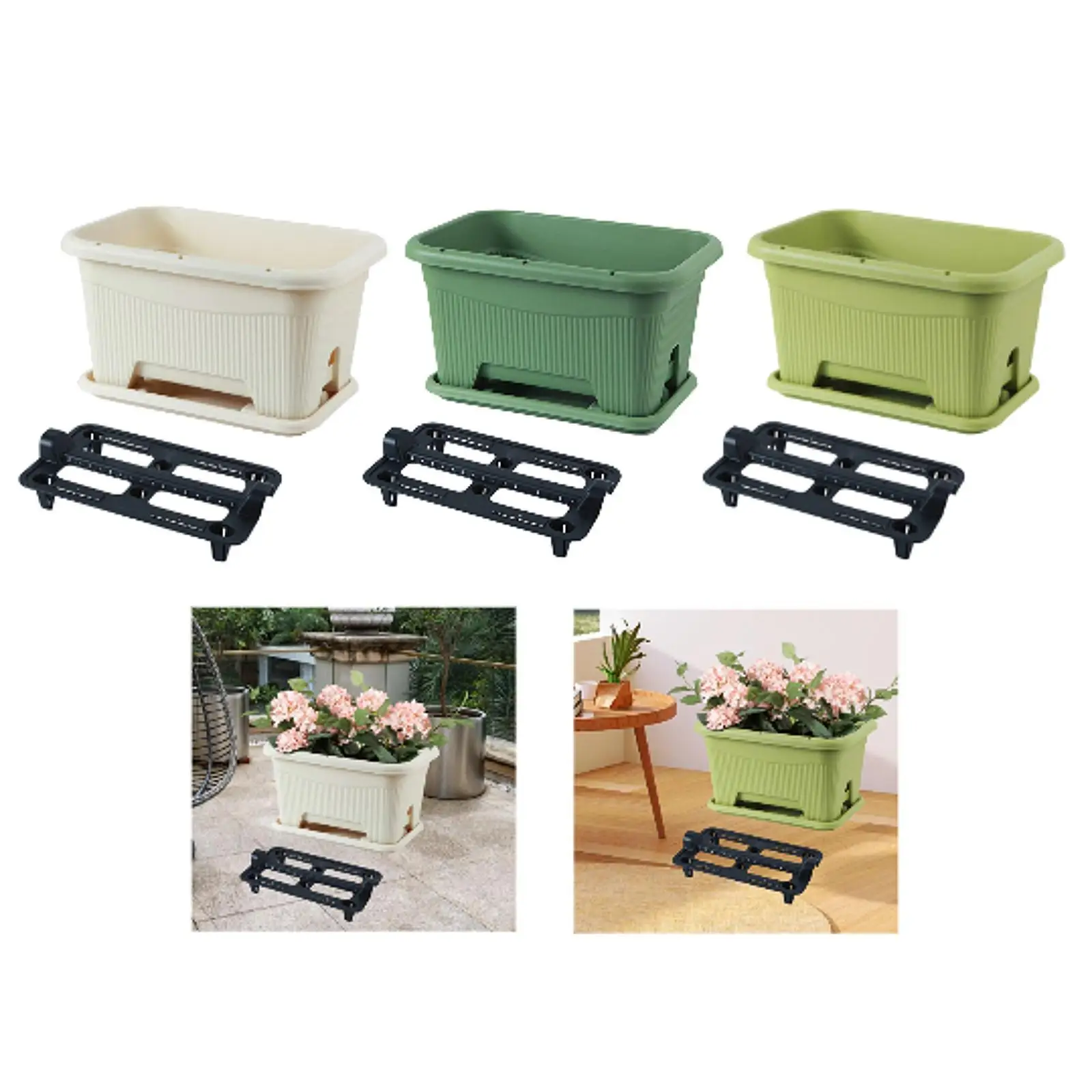Flower Window Box with Tray Versatile Flowerpot Vegetables Growing Container for Porch Windowsill Home Décor Household Balcony