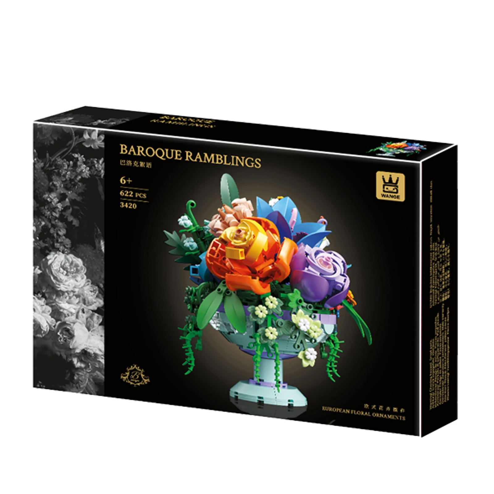 622 ELEMENTY Barokowe Szepty Konserwowane Kwiaty Klocki Model Sztuczna Roślina Doniczkowa Róża Piwonia Klocki do Składania Prezent dla Kolekcjonerów