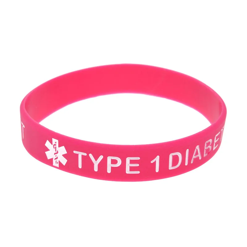 50 Stück, Typ 1, Diabetiker-Armband, Silikon, zur Sensibilisierung für die Diabetesserkrankung, Gummiarmband, unisex. – Detail 2