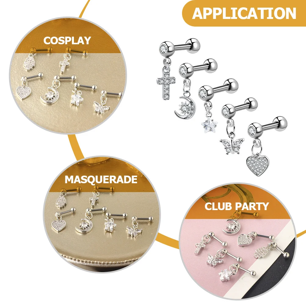 

5Pcs Stainless Steel Earrings Tragus Cartilage Studs Trendy Ear Accessories for Club Anniversary Celebration Earrings