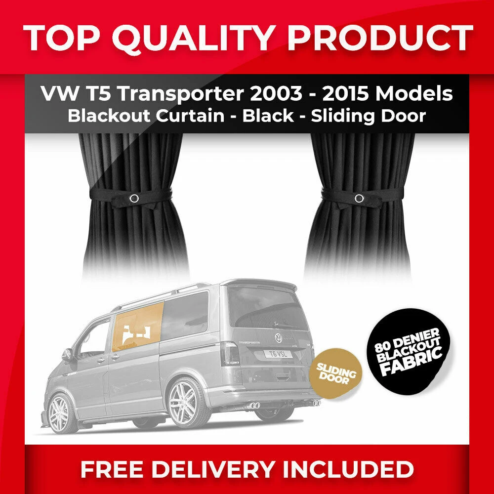 50*47CM Blackout Fabric Sliding Door Window Curtain Black Car Window Shade Windshield Fits For VW T5 2003-09 & 2010-15